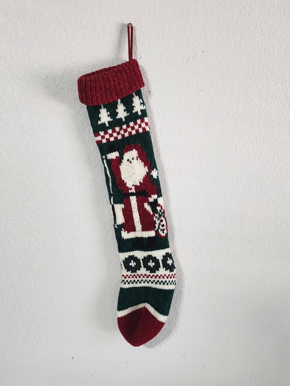 Vintage Style Hand Knit Christmas Santa Claus Stocking